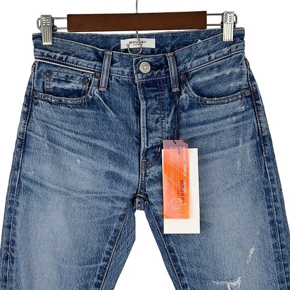 MOUSSY VISALIA DISTRESSED TAPERED BUTTON FLY JEANS IN BLUE NWT WOMEN'S SIZE 24 - Picture 5 of 16